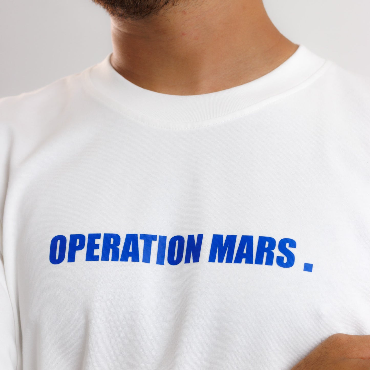 OPERATION MARS White x Blue Oversized Tee